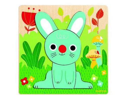 Djeco - Puzzle 6 pièces en bois - Lapin bleu