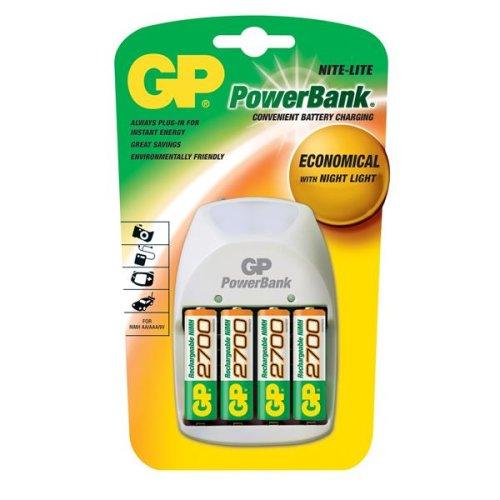 Gp Powerbank Nite lite cargador con 4 pilas recargables aa 2600 mah nimh y luz nocturna color blanco 4xaa