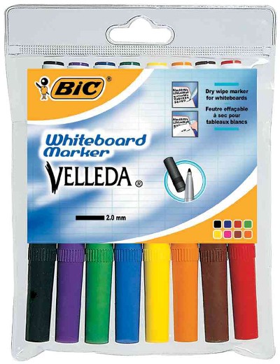 Bic Velleda Rotuladores de pizarra blanca punta media 45mm para uso escolar y oficinas colores surtidos caja marcadores 1741. 8