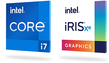 Insignias de los procesadores Intel Core i7 y gráficos Intel Iris Xᵉ