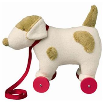 JOUET ANCIEN PELUCHE CHIEN A ROULETTES * Plush Dog on Wheels Vintage