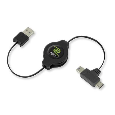 Câble rétractable Micro USB avec mini adaptateur USB pour chargement / synchronisation de eReadersLongueur: 1.3m