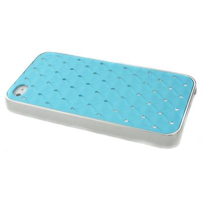 Coque rigide aspect matelassé bleu turquoise toucher gomme avec inserts diamants iPhone 4S