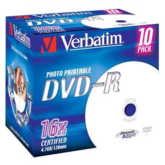Verbatim - 10 x DVD-R - 4.7 Go 16x - surface imprimable photo large -  boîtier CD - DVD vierge - Achat & prix
