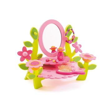 Coiffeuse En Bois Flora DJECO – Rose, 4 Ans – Jeu D’imitation, Miroir Et 7 Accessoires Beauté – L28.5 X H29.7 Cm