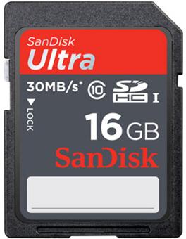 SanDisk Carte mémoire Ultra SDHC 16 Go Class10 - 30 Mo/s UHS-I