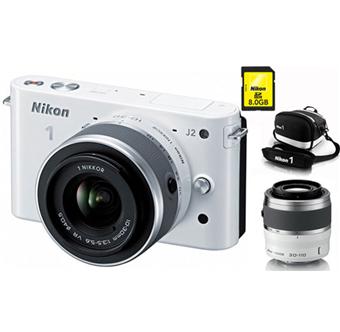 Nikon 1 J2 Blanc Laqué + 2 Obj. 1 Nikkor CX VR 10 - 30 mm f/ 3.5 - 5.6 + 30  - 110 mm f/3.8 - 5.6 + Fourre-tout + SDHC 8 Go - Appareil photo hybride -  Achat & prix | fnac