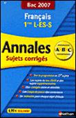 Annales Bac Sujets corrigés Français 1ère L ES S