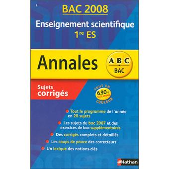Annales Bac Sujets corrigés Enseignement scientifique 1ère ES