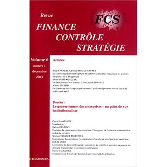 Finance-controle-strategie volume 6, numero 4, decembre 2003