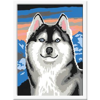Ravensburger - CreArt Kids 13x18cm - Art Number - Husky Puppy and Kitten - Paint by Numbers Kit - Glow in the Dark Painting - Ages 7 and Above - 25659