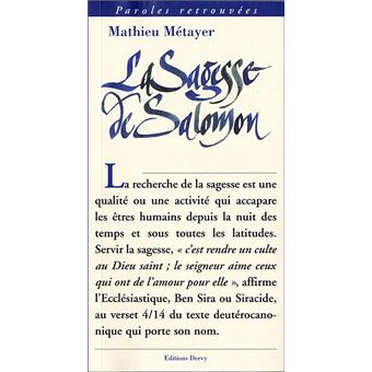 La sagesse de Salomon - broché - Mathieu Métayer Achat Livre | fnac