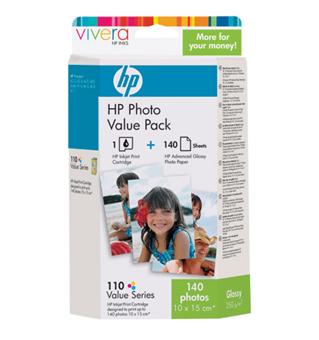 HP 110 Series Photo Value Pack - Couleur (cyan, magenta, jaune) - cartouche imprimante/kit papier - pour Photosmart A310, A311, A314, A316, A430, A510, A512, A610, A617, A618, A710, A712, A717 - 1