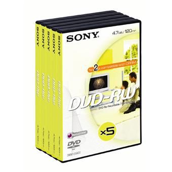 Sony 5DMW120AVD - 5 x DVD-RW - 4.7 Go 1x - 2x - boîtier pour DVD vidéo -  Enregistreur DVD-R - Achat & prix | fnac