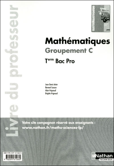 Mathématiques Groupement C - Term Bac Pro Livre du professeur