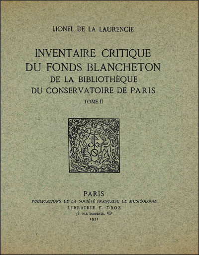 Inventaire critique du fonds blancheton de la bibliothèque du conservatoire de Paris