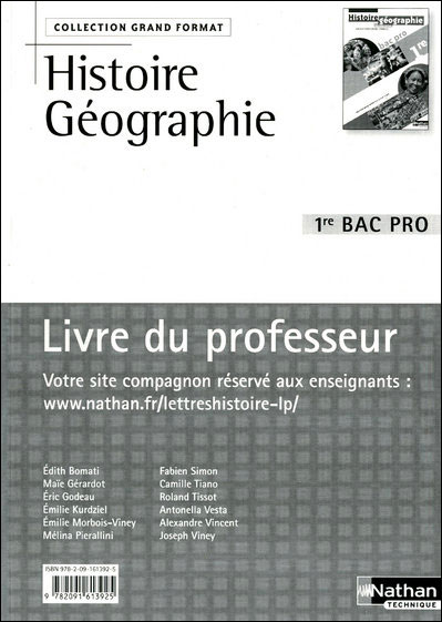 Histoire - Géographie - Éducation civique 1Ère BAC pro Livre du Professeur Grand Format