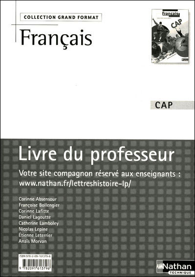 Français - CAP ( Grand Format) Grand Format Livre du professeur