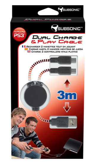 Double câble de charge USB Subsonic pour PS3