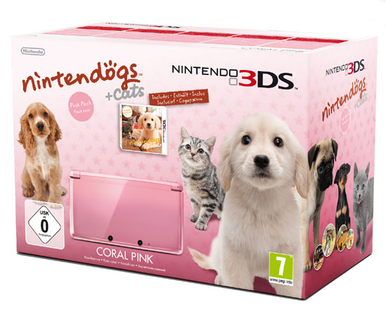 Console Nintendo 3DS rose corail pack Nintendogs + Cats