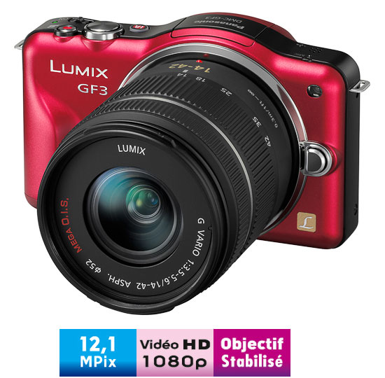 Panasonic Lumix Dmc-Gf3-K Rouge + Obj. Lumix G Vario Mega O.I.S. 14 - 42 Mm F/3.5 - 5.6 Asph