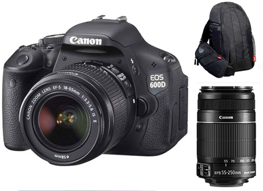 Canon EOS 600D + 2 Obj. Canon EF-S IS II : 18 - 55 mm f/3.5 - 5.6 + 55 - 250 mm f/4.0 - 5.6 + Sac à Dos 300EG