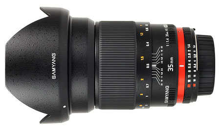 Objectif reflex Samyang 35 mm f/1.4 AE AS UMC; Monture Nikon (avec contacts) État correct - Samyang reconditionné disponible sur Fnac