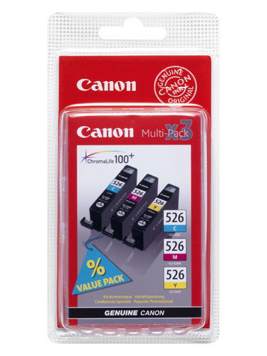 Canon CLI-526 Multipack - Pack de 3 - jaune, cyan, magenta - original - réservoir d'encre - pour PIXMA iP4950, iX6550, MG5350, MG6150, MG6250, MG8150, MG8250, MX715, MX885, MX892, MX895