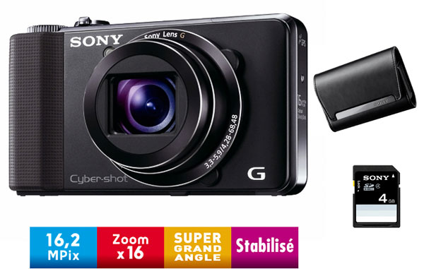 Sony Cyber-shot DSC-HX9V Noir (Photo 3D) + Etui + Carte SDHC 4 Go