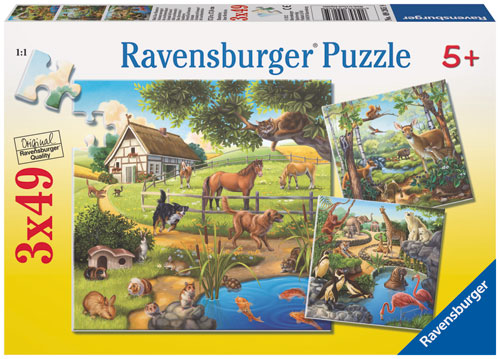 Ravensburger Puzzle Animaux Sauvages/Du Zoo/Domestiques 3 x 49 pièces