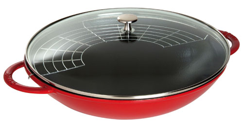 Wok avec couvercle en verre - Staub - Cerise - 37 cm -