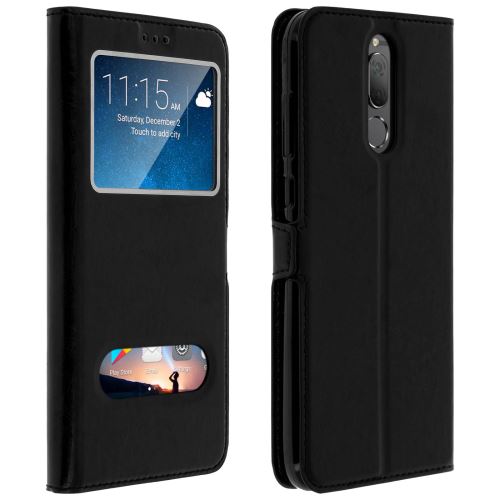 Housse huawei mate 10 lite etui double fenêtre coque silicone gel - noir