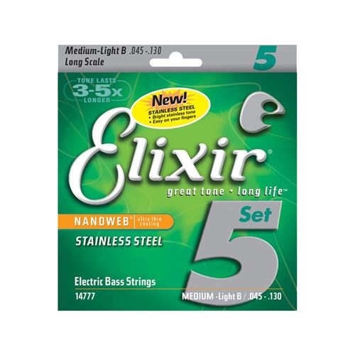Elixir Nanoweb 14777 - Jeu De Cordes Guitare Basse 5 Cordes - 45-130 - Image 1