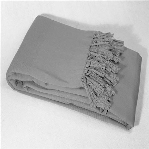 Jete de fauteuil a franges 150 x 150 cm coton tisse lana Gris