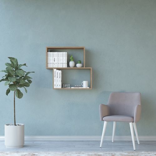 HOMEMANIA Étagère Moscow Murale Flottante - pour Livres - avec Compartiments - en Bois Naturel, 70 x 22 x 65 cm