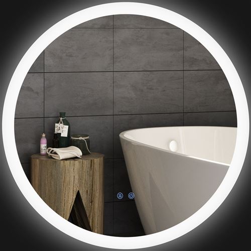 Miroir rond lumineux LED de salle de bain Ø 70 cm mural avec éclairage 3 couleurs interrupteur tactile système antibuée 35W blanc argent