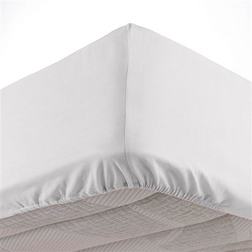Drap housse 2 personnes 140 x 190 cm uni 57 fils lina Blanche