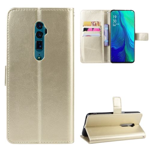 Etui en PU cheval fou flip avec dragonne or pour votre Oppo Reno 5G/10x Zoom