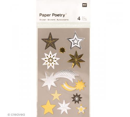 Stickers métallisés - Etoiles argentées et dorées - 48 pcs