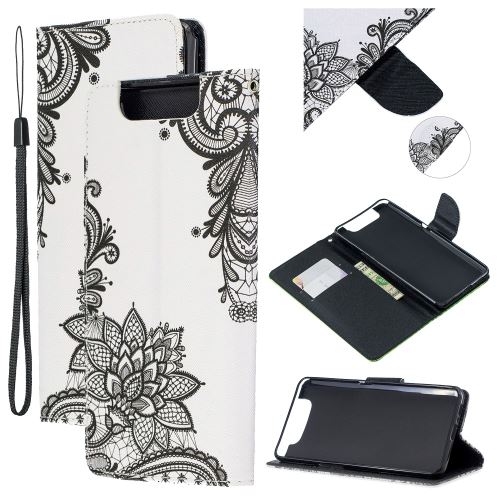 Etui en PU impression de modèle fleur noir pour votre Samsung Galaxy A80/A90