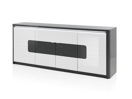 Buffet PERCEPTION - LEDs - 4 portes - Gris & Blanc