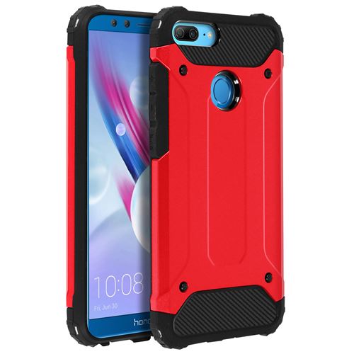 Huawei Honor 9 Lite Coque,Dual Layer Etui Antichoc Couverture Bouclier Housse Rigide-Rouge
