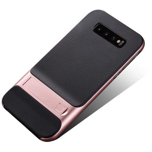 Coque en TPU modèle de filet hybride avec béquille or rose pour votre Samsung Galaxy S10