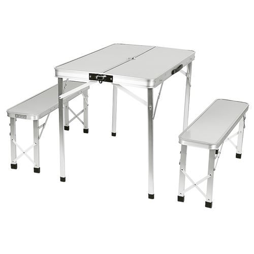 Set de table et 2 bancs en acier inoxydable pour L'extérieur-blanc