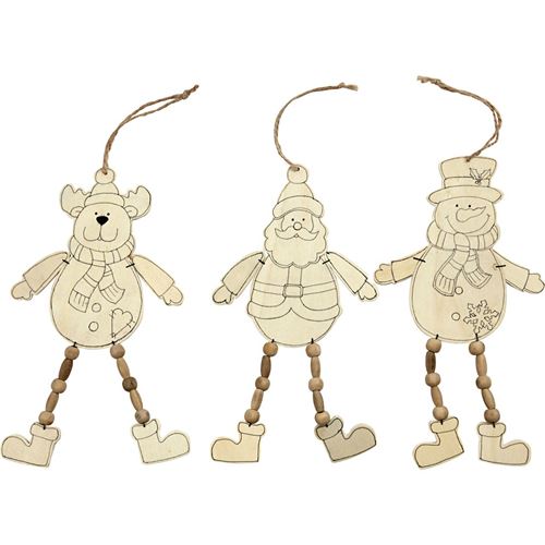 Creotime décoration de Noël en bois 20 cm clair 3 pièces