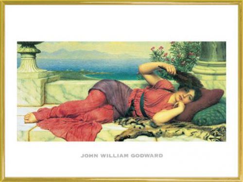 Poster Reproduction Encadré: John William Godward - Noon - Day Rest (60x80 cm), Cadre Plastique, Or