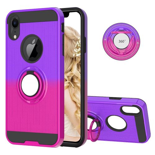 Coque en TPU combo détachable de couleur dégradée avec béquille violet/rose pour votre Apple iPhone XR 6.1 pouces
