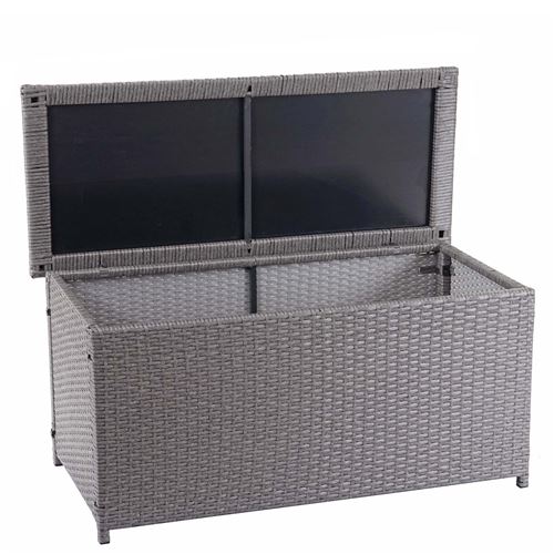 Coffre à coussins en polyrotin, HWC-D88, coffre jardin ~ Basic gris, 63x135x52 cm, 320l