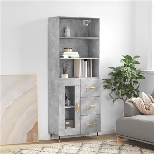 VIDAXL - Buffet Haut - Gris Béton - 69,5x34x180 cm - Image 3