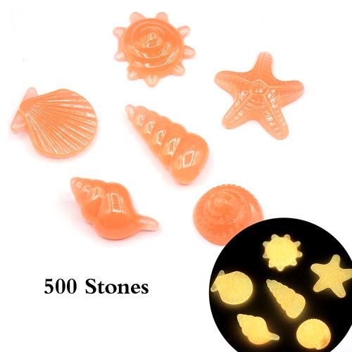 500 pcs / Sac Glow dans Dark Stone BRICOLAGE Décor Lumineux Cailloux Coloré Conch de Mer Shell Étoiles Roches pour Aquarium Fish Tank